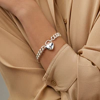 19cm (7.5") Heart Padlock Curb Bracelet in Sterling Silver