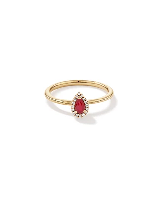 Bague Halo en Pierre Précieuse Rubis Rouge Taille Poire et 0,08 Carat TW Diamant en Or Jaune 10 kt