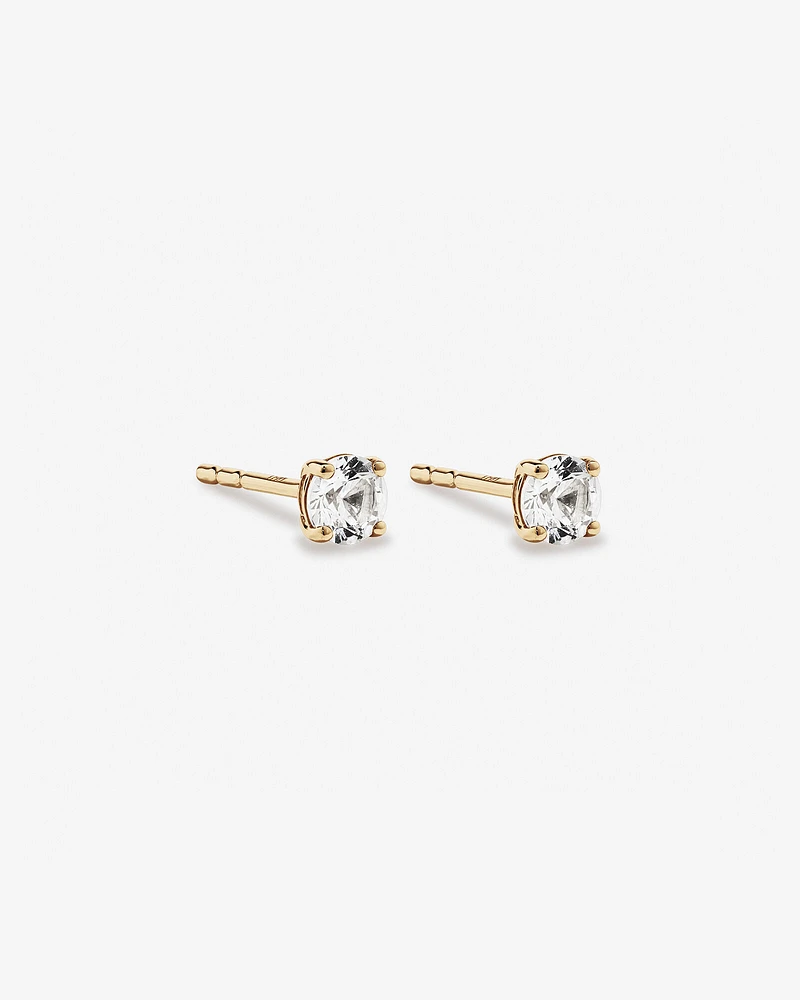 Round Created White Sapphire Birthstone Stud Earrings in 10kt Yellow Gold