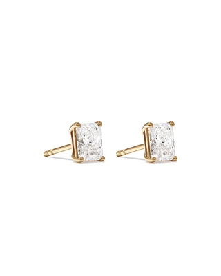 1,00 carat TW boucles d'oreilles solitaires en diamant de laboratoire taille radiant en or jaune 10kt