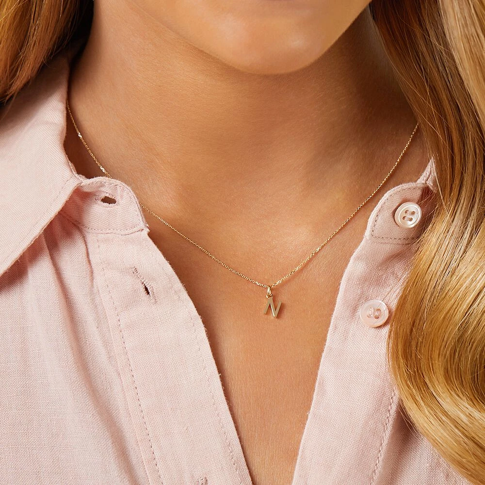 "H" Initial Pendant with Chain in 10kt Yellow Gold