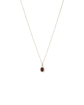 Collier Pendentif Halo En Grenat Rouge Taille Coussin Et Diamants En Or Jaune 10 Carats