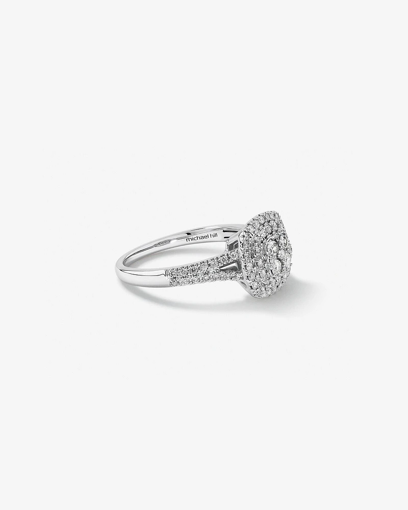 0.65 Carat TW Cushion Cluster Halo Diamond Ring in 10kt White Gold