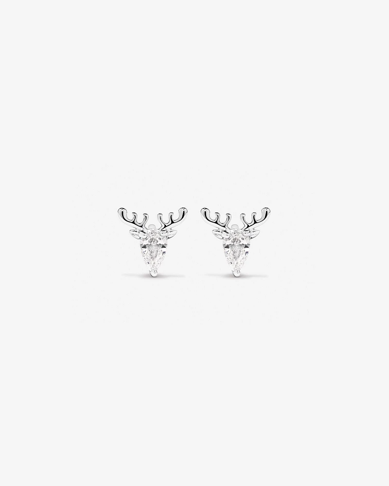 Cubic Zirconia Reindeer Stud Earrings in Sterling Silver