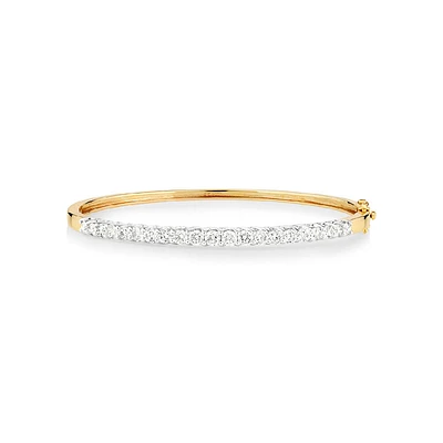 Bracelet jonc à charnière en or blanc et jaune 14 K avec diamants totalisant 2 ct