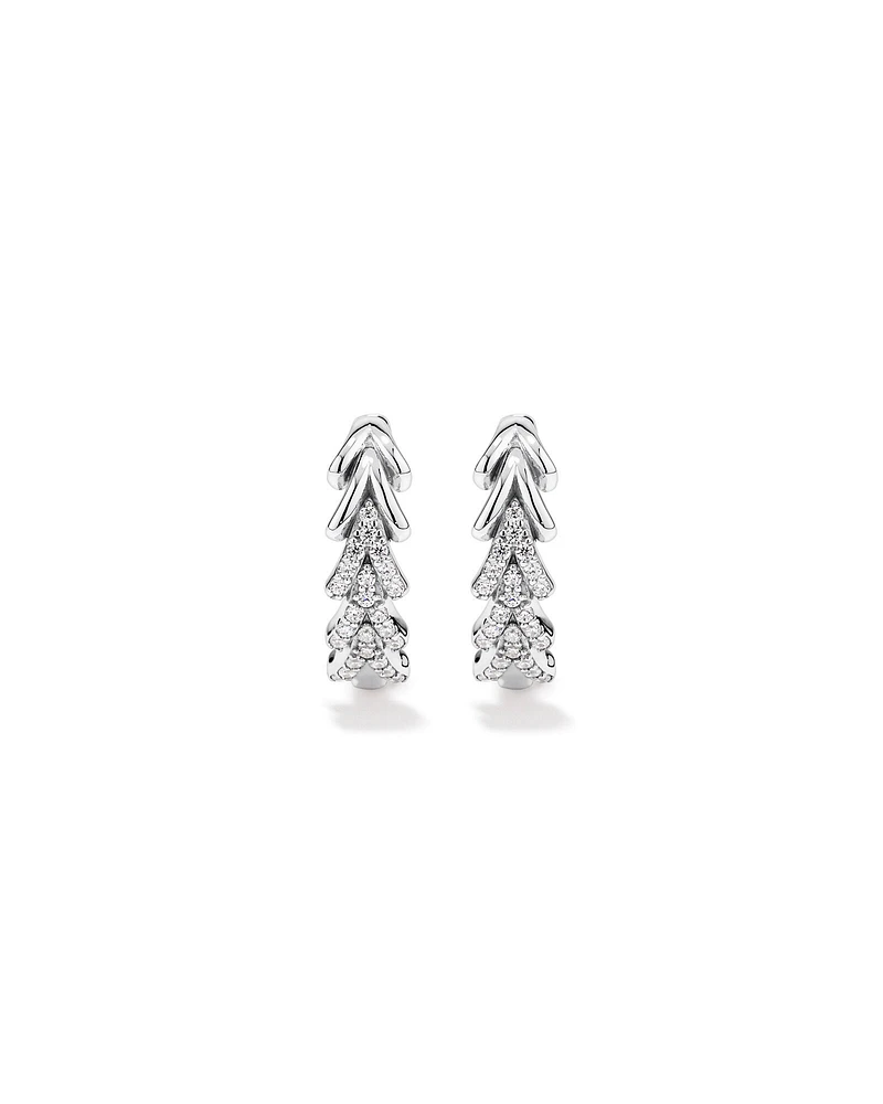 Cubic Zirconia Chevron Huggie Hoop Earrings in Sterling Silver