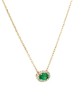 Oval Cut Green Emerald Gemstone and 0.05 Carat TW Diamond Halo Necklace in 10kt Yellow Gold