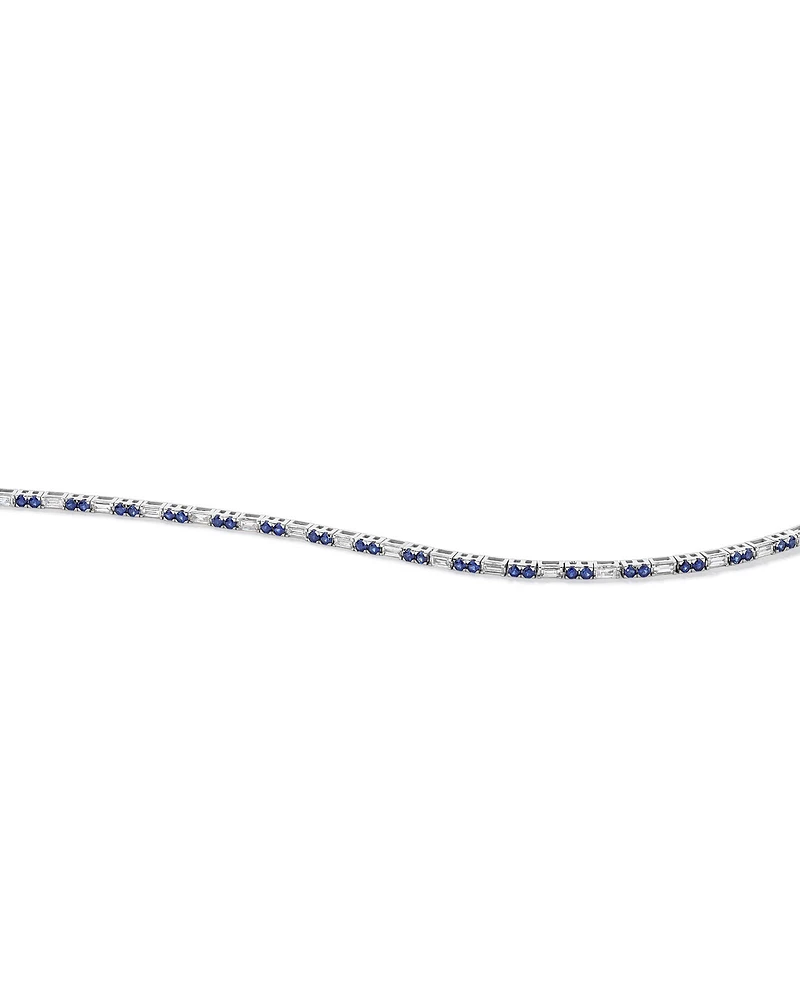 Sapphire & Diamond Dot Dash Tennis Bracelet with 0.62 Carat TW in 10kt White Gold