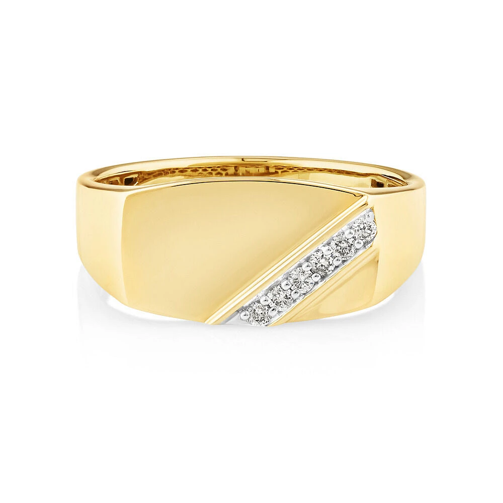 Bague en or jaune 10 K pour homme avec diamants totalisant 0,10 ct