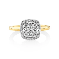 0.50 Carat TW Cushion Shaped Diamond Cluster Ring in 14kt Yellow & White Gold