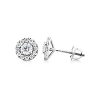 Dainty Halo Earrings with 1.00 Carat TW of Diamonds in 14kt White Gold