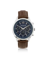 Montre chronographe en acier inoxydable et en cuir brun pour homme