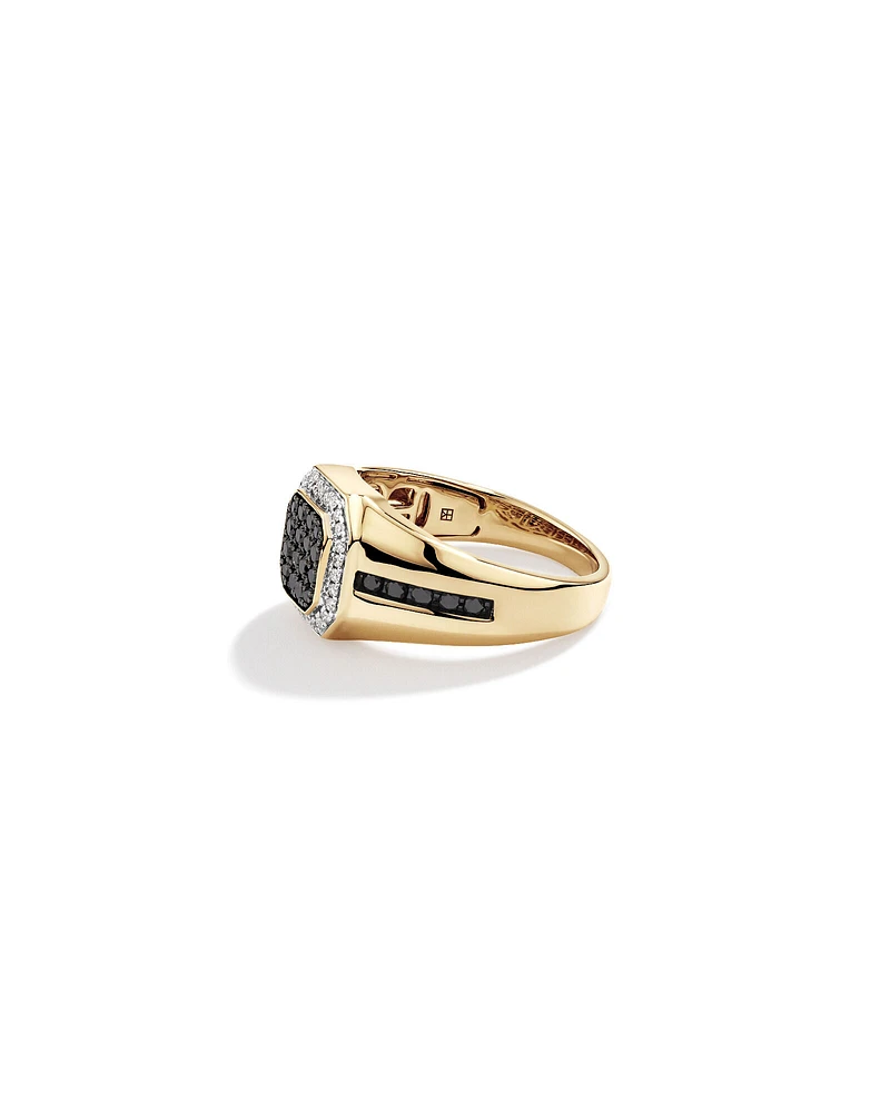 0.75 Carat TW Two-Tone Black and White Diamond Pave Men's Signet Ring in 10kt Yellow Gold