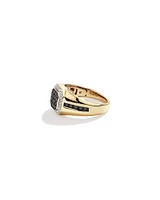 0.75 Carat TW Two-Tone Black and White Diamond Pave Men's Signet Ring in 10kt Yellow Gold