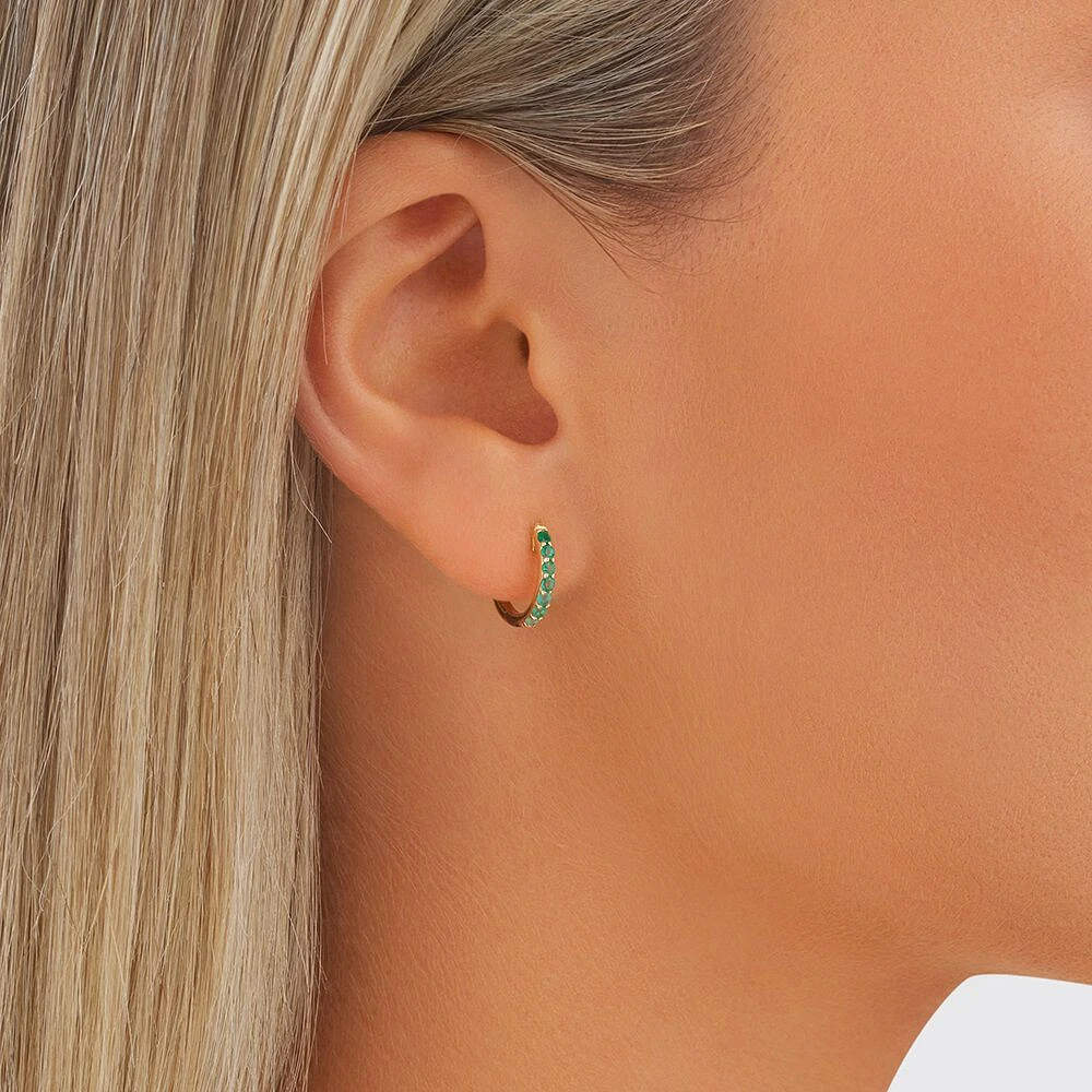 Huggie Earrings with Emerald in 10kt Yellow Gold