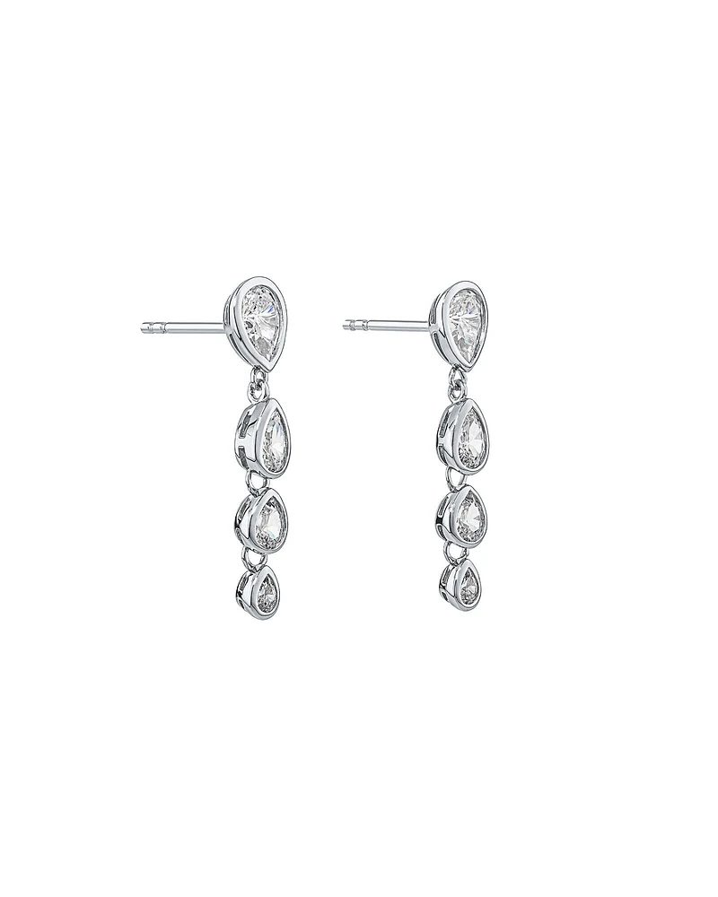 Pear Shaped Cubic Zirconia Bezel Set Stud Drop Earrings in Sterling Silver