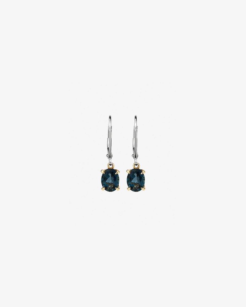 Earrings with London Blue Topaz in Sterling Silver and 10kt Yellow Gold