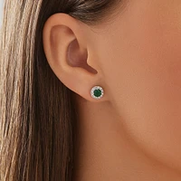 Halo Stud Earrings with Natural Emerald & 0.28 Carat TW of Diamonds in 10kt White Gold