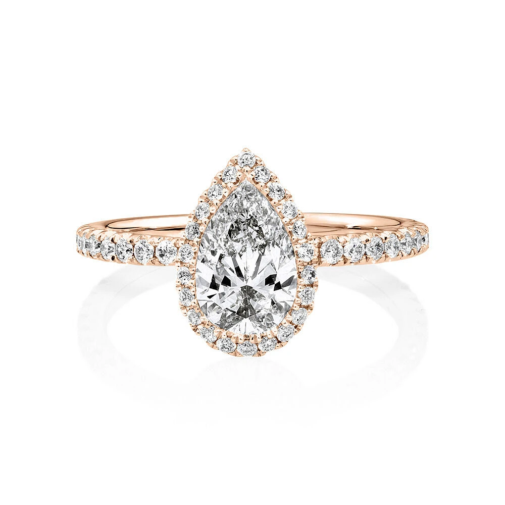 Sir Michael Hill Designer Halo Pear Engagement Ring with 1.36 Carat TW of Diamonds in 18kt White Gold