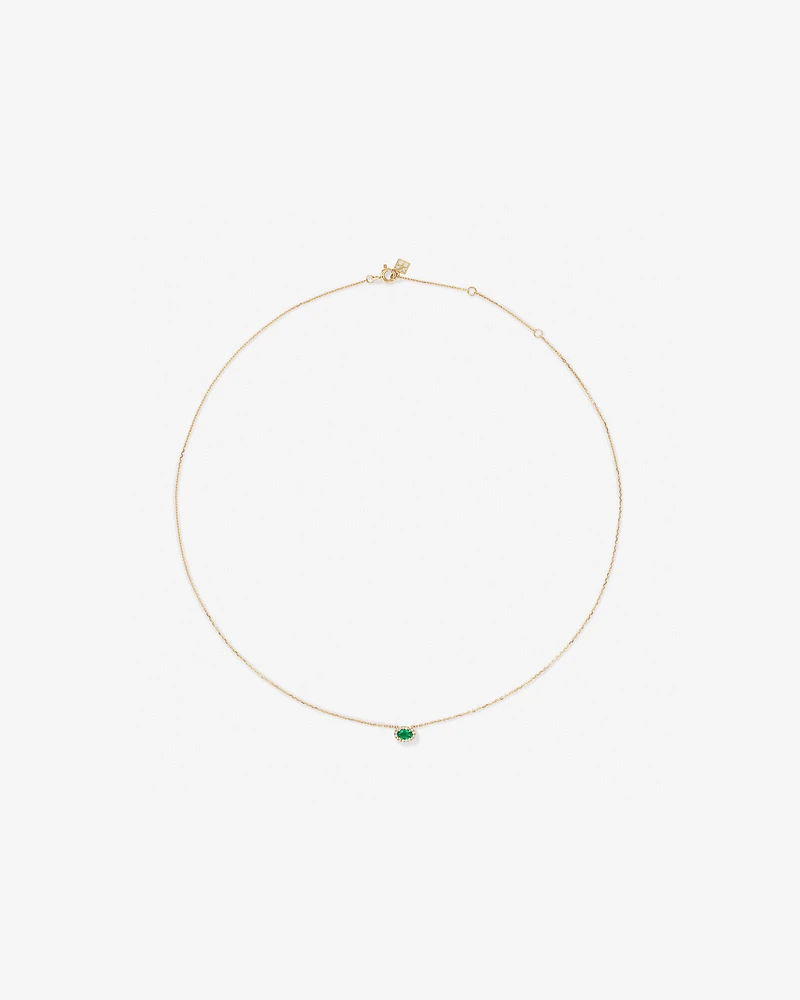 Oval Cut Green Emerald Gemstone and 0.05 Carat TW Diamond Halo Necklace in 10kt Yellow Gold