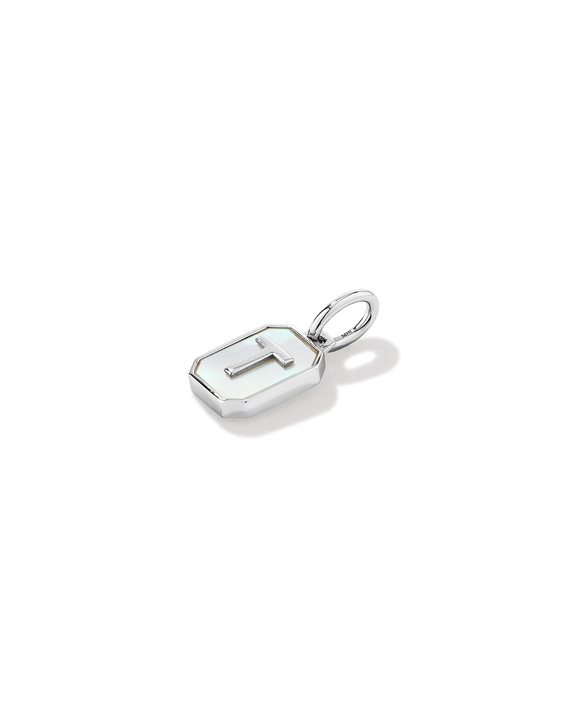 Letter F Mother of Pearl Initial Pendant in Sterling Silver