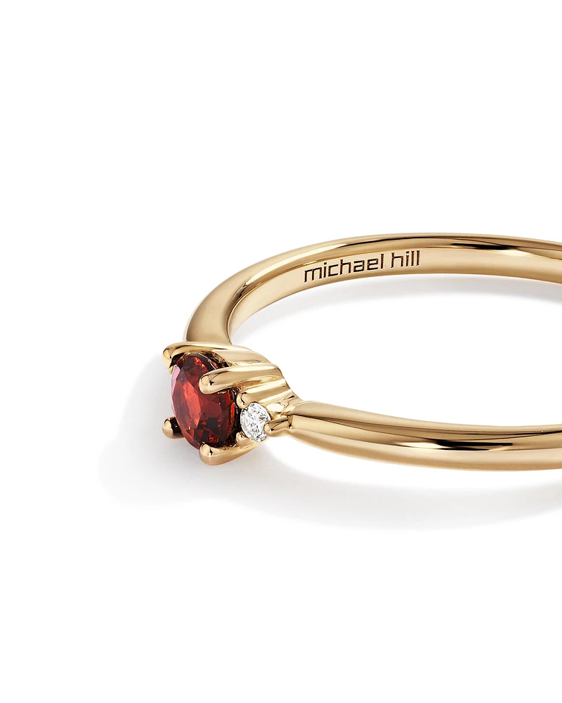 3 Stone Ring with Garnet & Diamonds in 10kt Yellow Gold