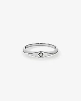 Diamond Star Accent Narrow Signet Ring Sterling Silver