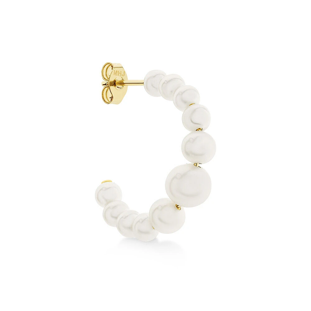 Huggie Earrings with Cultured Freshwater Pearls in 10kt Yellow Gold