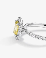 1.58 Carat TW Yellow Emerald Cut Laboratory-Grown Diamond Halo Engagement Ring in 14kt White Gold