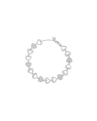 Cubic Zirconia open and closed Heart Bracelet in Sterling Silver