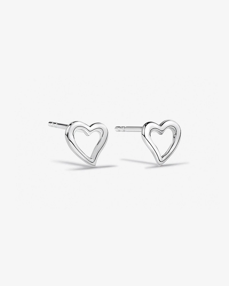 Open Heart Stud Earrings in Sterling Silver