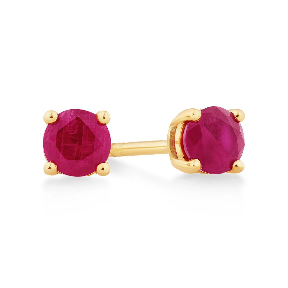 Stud Earrings with Ruby in 10kt Yellow Gold