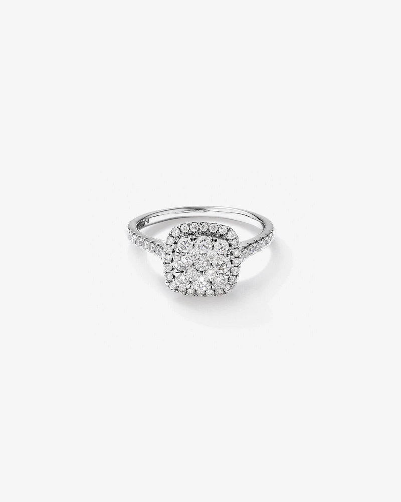 Square Cluster Halo Ring with 0.75 Carat TW of Diamonds in 10kt White Gold