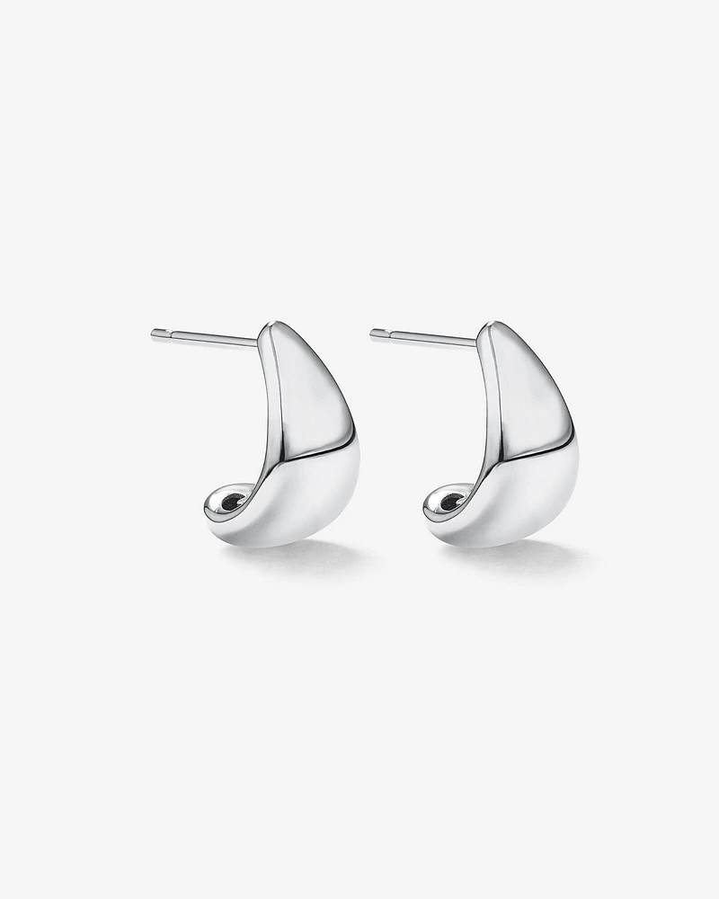 Polished Half Hoop Stud Earrings in Sterling Silver