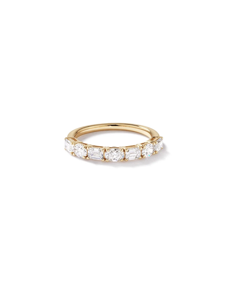 1.05 Carat TW Prong Set Emerald and Oval Cut Lab-Grown Diamond Wedding Band in 14kt Yellow Gold