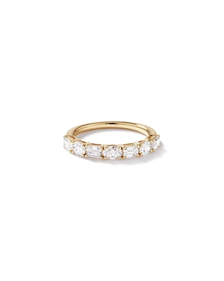 1.05 Carat TW Prong Set Emerald and Oval Cut Lab-Grown Diamond Wedding Band in 14kt Yellow Gold
