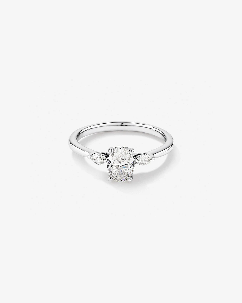 0.77 Carat TW Oval & Marquise Cut Three Stone Engagement Ring in 18kt White Gold