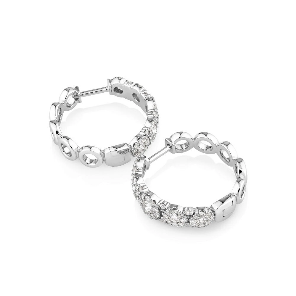 Bubble Huggie Earrings with 1.00 Carat TW Diamonds in 14kt White Gold