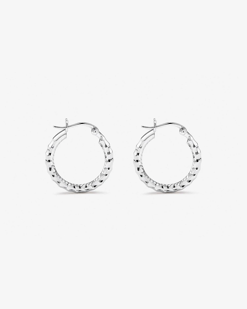 Diamond Cut Texture Hoop Earrings in Sterling Silver