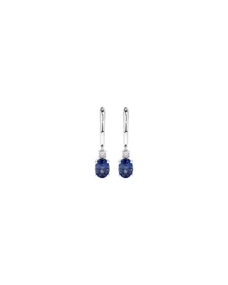 Boucles d'oreilles pendantes huggies en argent sterling avec pierre précieuse en saphir bleu de synthèse taille ovale et diamants