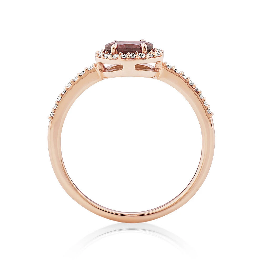 Halo Ring with Rhodolite Garnet & 0.15 Carat TW of Diamonds in 10kt Rose Gold