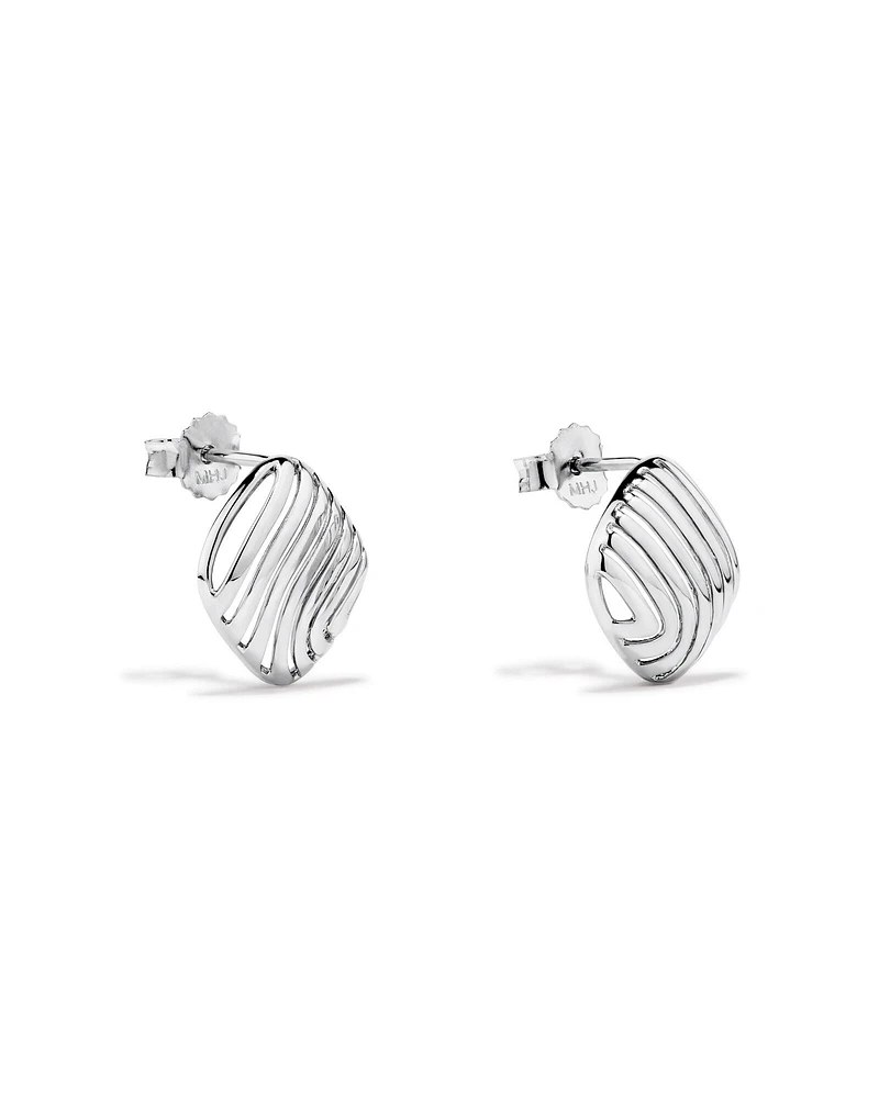 Boucles D'Oreilles Carrées Texturées À Crête Ondulée En Argent Sterling