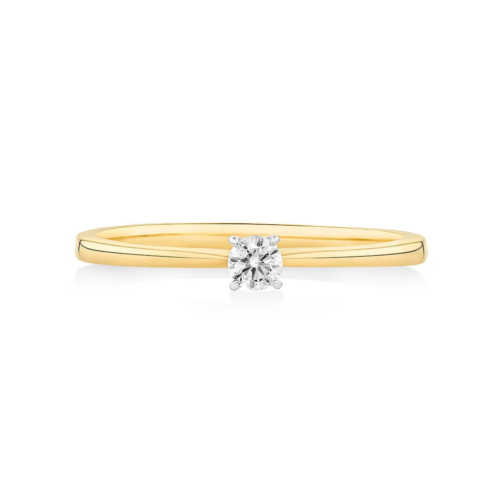 0.10 Carat TW Round Brilliant Cut Diamond Solitaire Promise Ring in 10kt Yellow and White Gold