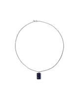 Rectangle Blue Sodalite Gemstone Pendant Chain Necklace in Sterling Silver