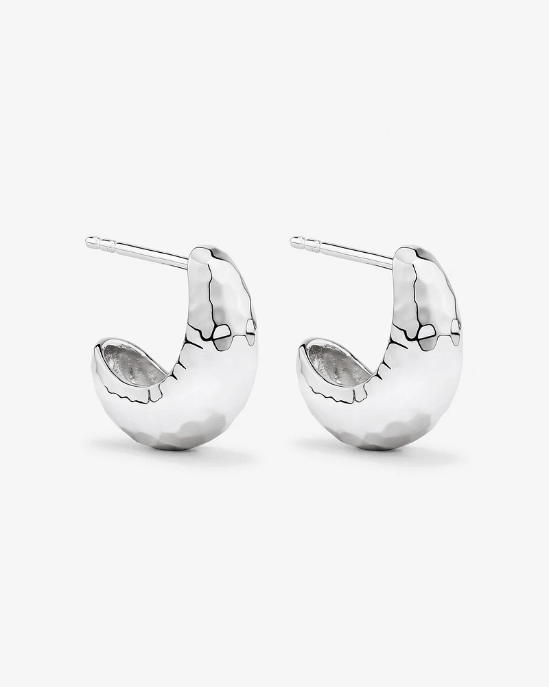 Diamond Cut Half Hoop Dome Stud Earrings in Sterling Silver