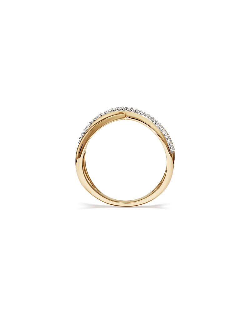 Crossover Ring with Diamonds in 10kt Yellow Gold