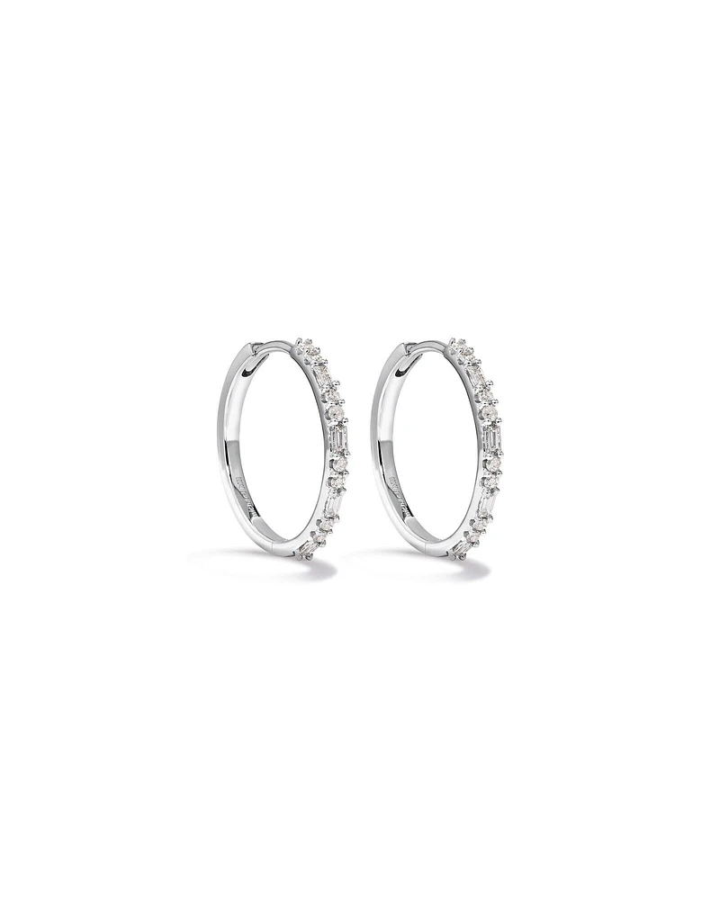 Boucles d'Oreilles Créoles Dot Dash de Diamant de 0,25 Carat TW en Or Blanc 10kt