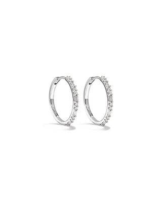 Boucles d'Oreilles Créoles Dot Dash de Diamant de 0,25 Carat TW en Or Blanc 10kt