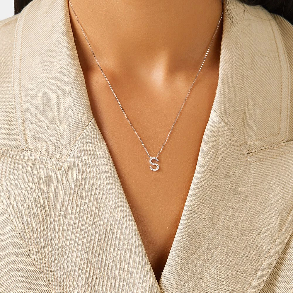 A' Initial necklace with 0.10 Carat TW of Diamonds in 10kt White Gold