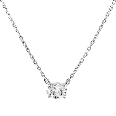0.25 Carat TW Oval Cut Diamond Solitaire Necklace in 18kt White Gold